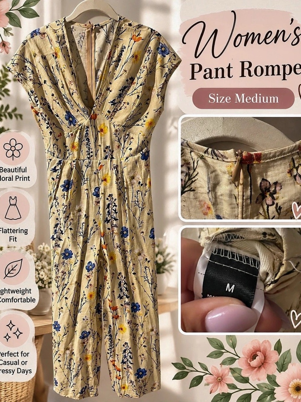 Floral Romper in Yellow & Blue Size Medium